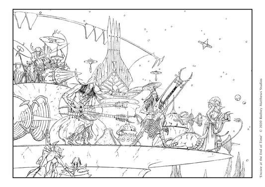 Free 'Encore at the End of Time' Colouring Sheet | © 2020 Rodney Matthews Studios
