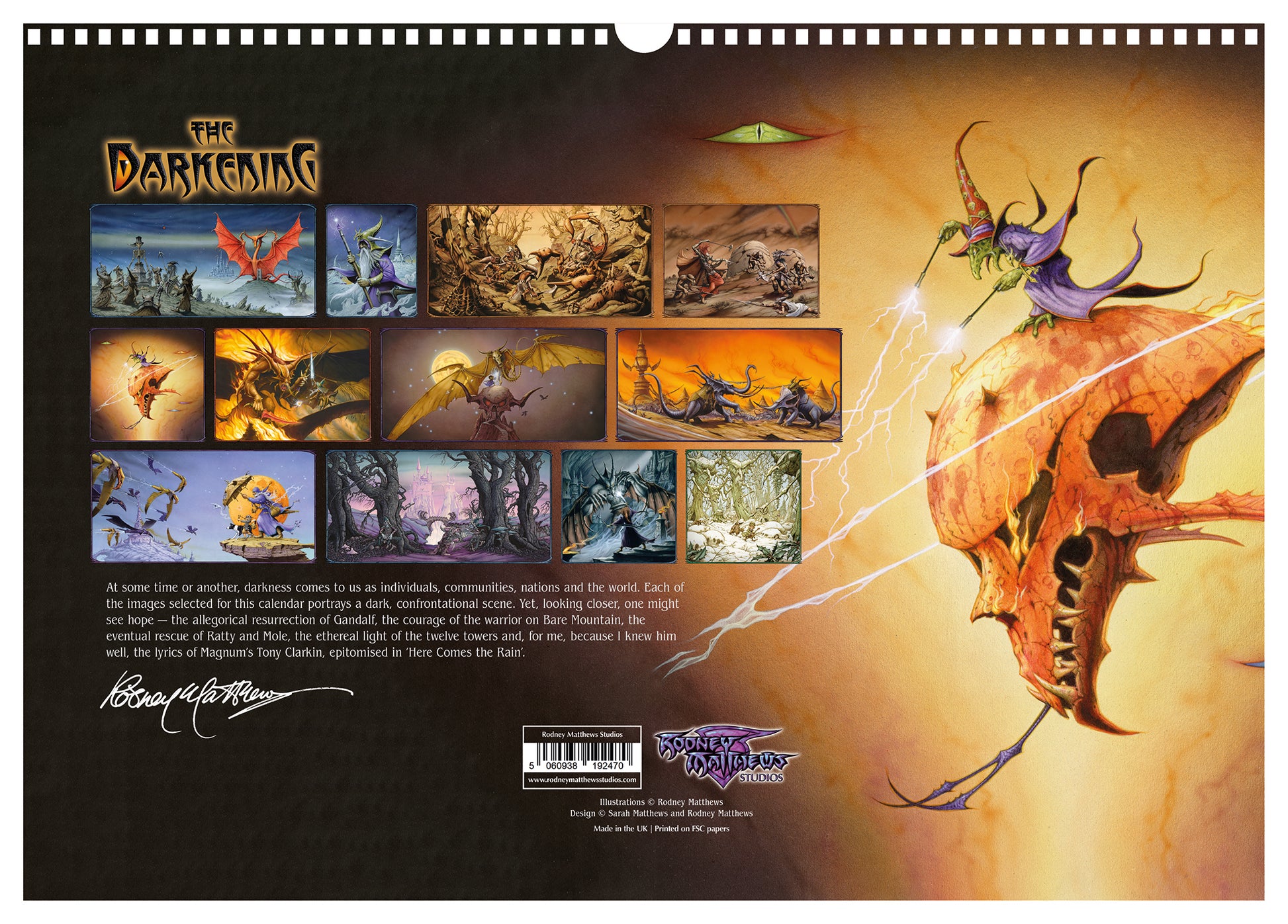 The Darkening - Rodney Matthews 2026 calendar - rear cover