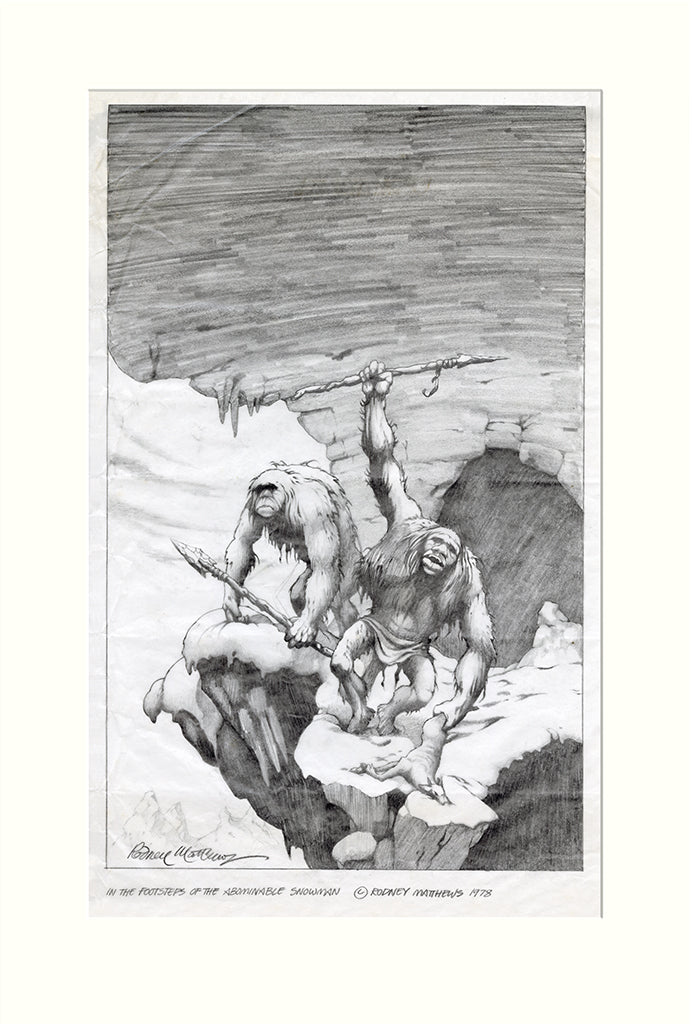In the Footsteps of the Abominable Snowman original pencil drawing by Rodney Matthews