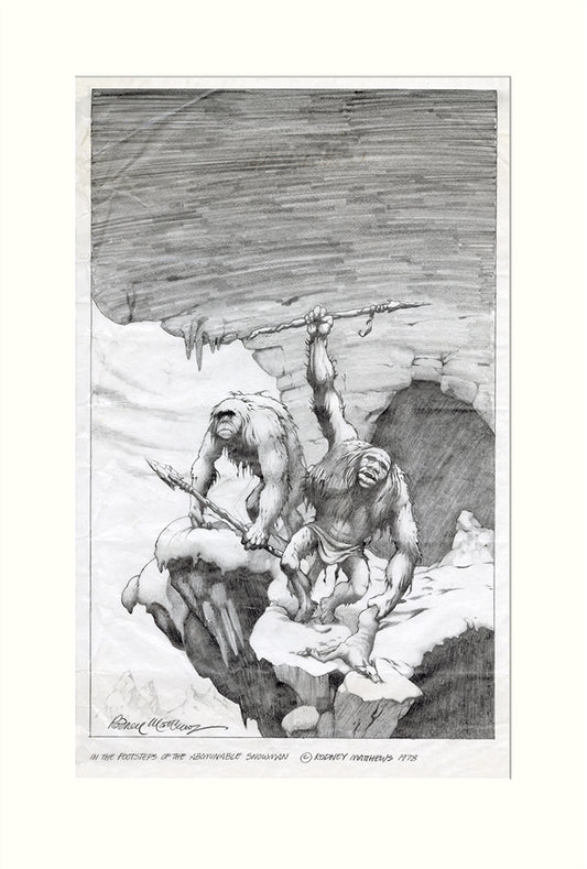 In the Footsteps of the Abominable Snowman original pencil drawing by Rodney Matthews
