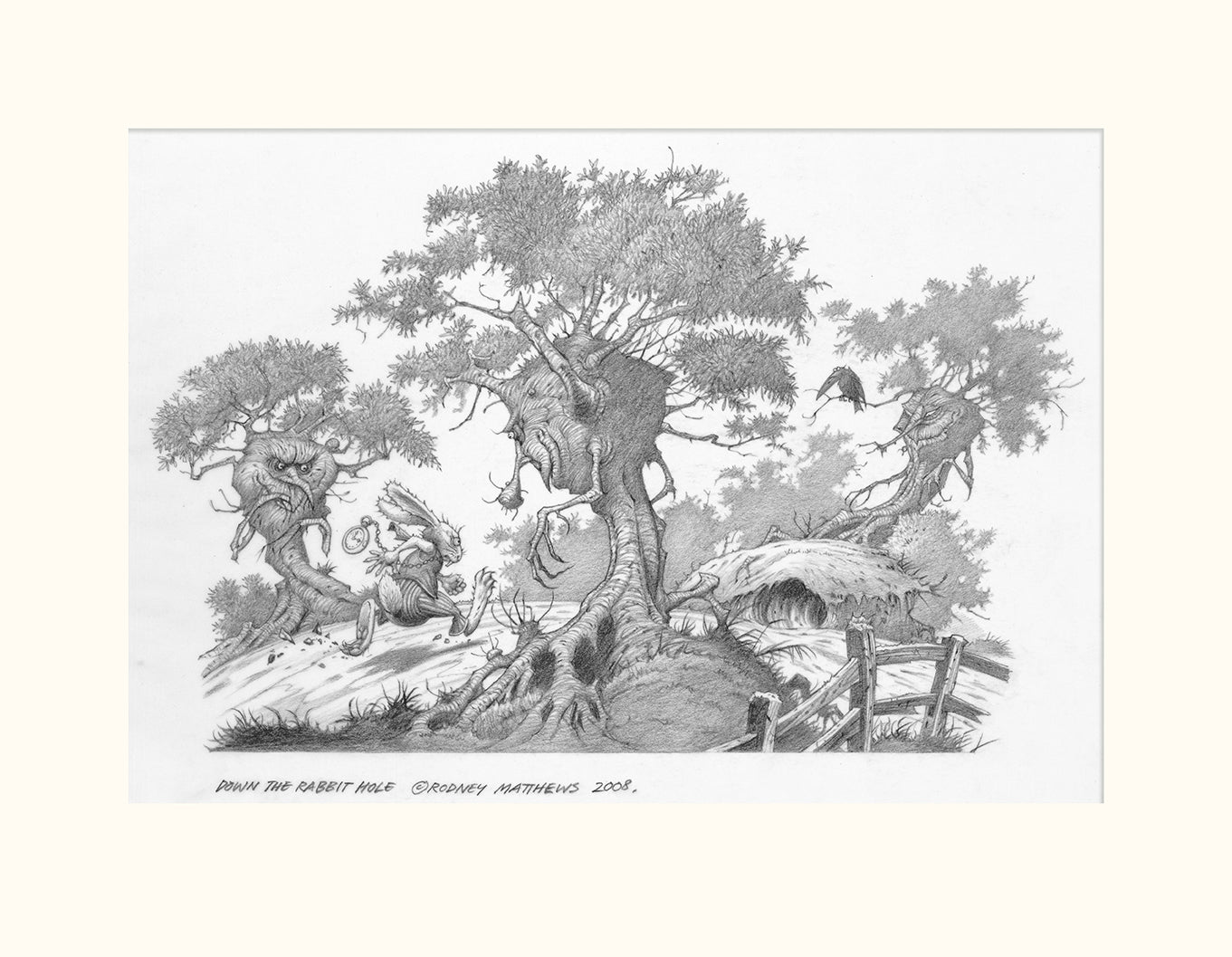 Down the Rabbit Hole (Alice in Wonderland) original pencil sketch by Rodney Matthews