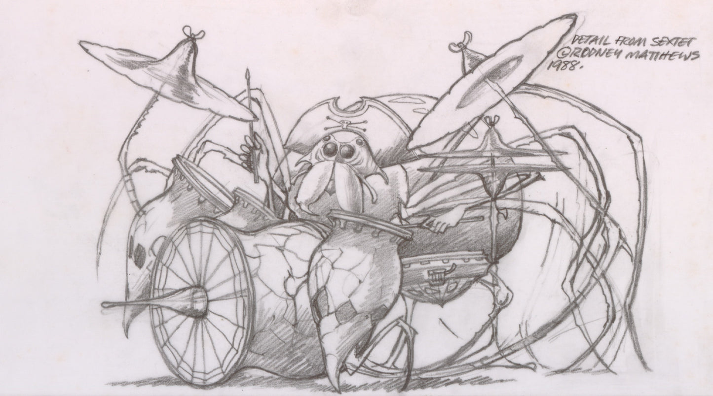 Tiger Moth: Sextet (Detail from) Spider at the Drums original pencil drawing