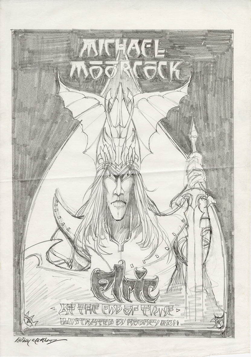 Elric at the End of Time Front Cover Preliminary original pencil drawing by Rodney Matthews