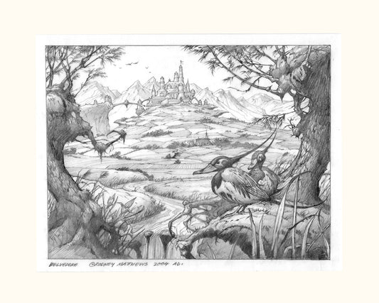 Belvedere Pencil Drawing | Rodney Matthews Studios