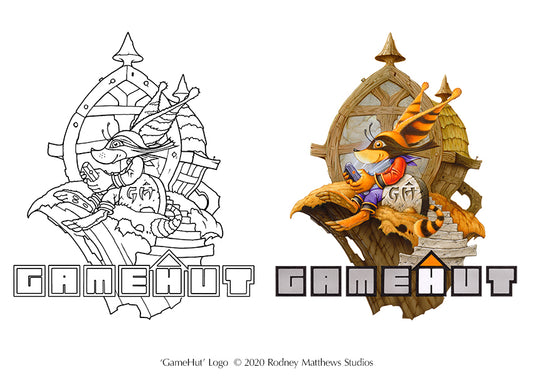 Free 'GameHut' Logo Colouring Sheet © 2020 Rodney Matthews Studios 