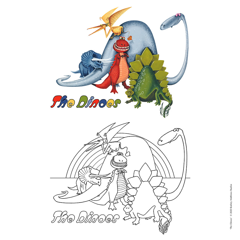 Free 'The Dinoes' Coluring Sheet © 2020 Rodney Matthew Studios