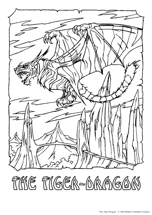 Free 'The Tiger-Dragon' Colouring Sheet © 2020 Rodney Matthews Studios