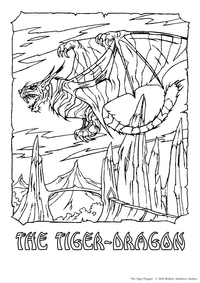 Free 'The Tiger-Dragon' Colouring Sheet © 2020 Rodney Matthews Studios