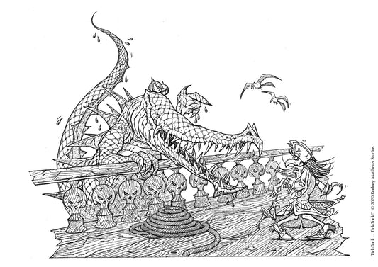 Free 'Tick-Tock ... Tick-Tock!' Colouring Sheet © 2020 Rodney Matthews Studios