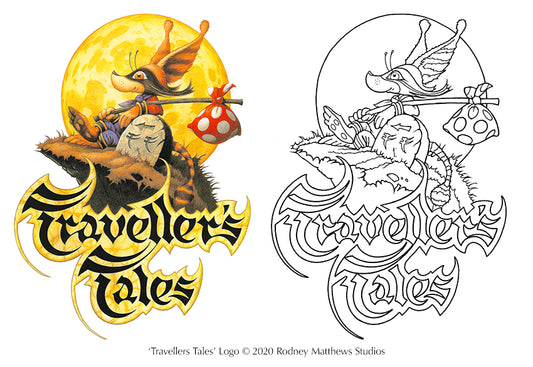 Free 'Traveller's Tales' Logo Colouring Sheet © 2020 Rodney Matthews Studios