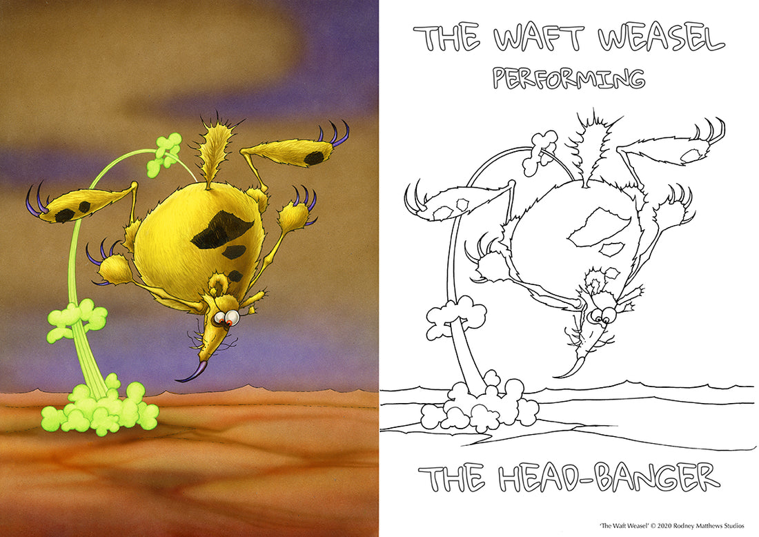 Free 'The Waft Weasel' Colouring Sheet © 2020 Rodney Matthews Studios