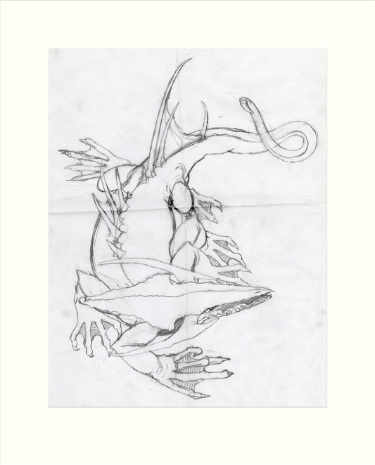 Detail from The Chequered Floor - Lizard original pencil drawing by Rodney Matthews