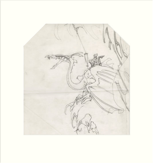Dyvim Slorm and Dragon original pencil drawing by Rodney Matthews
