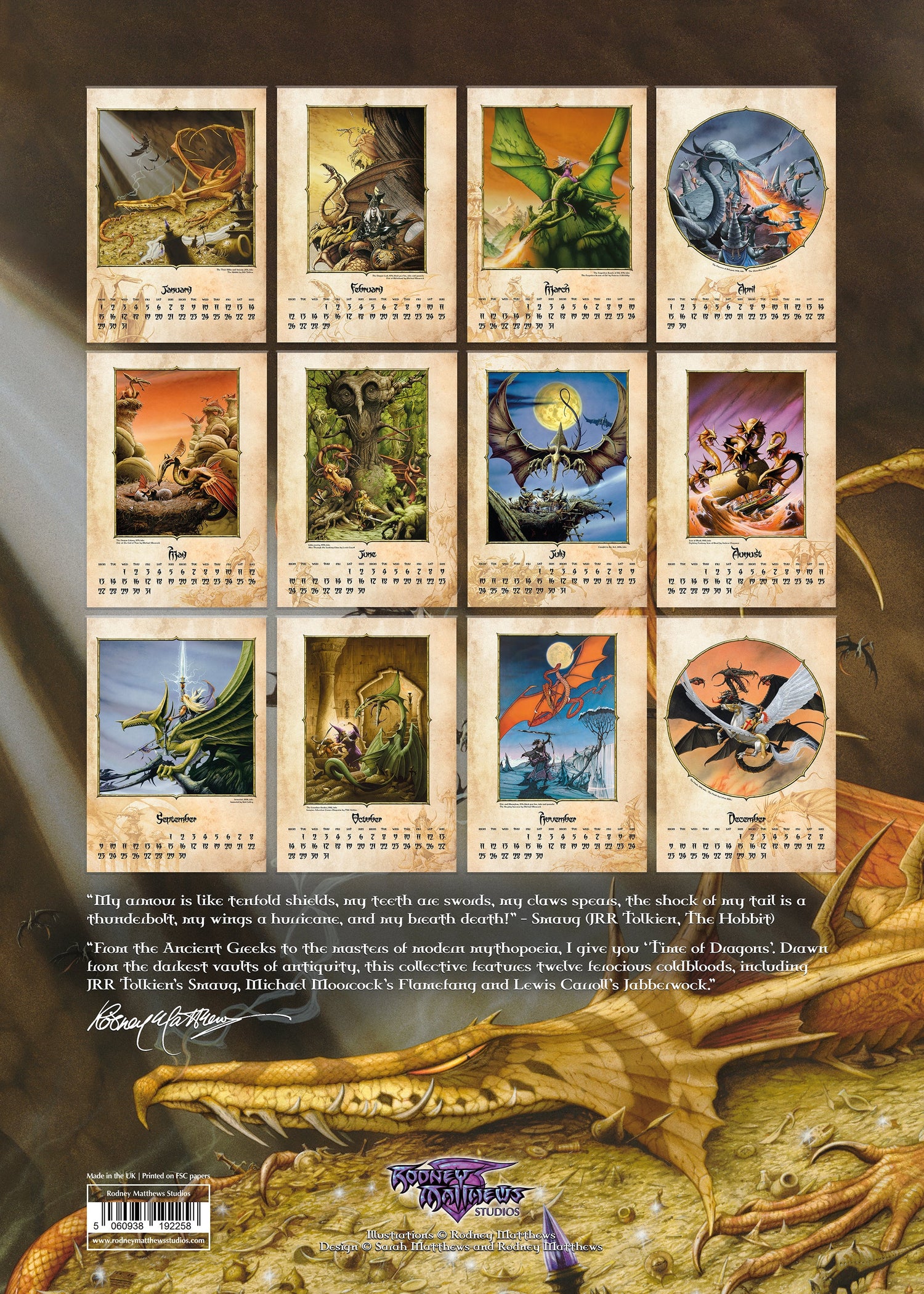 Time of Dragons 2024 Calendar by Rodney Matthews - Rear