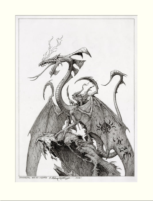 Stingertail and His Wizard original pencil drawing by Rodney Matthews