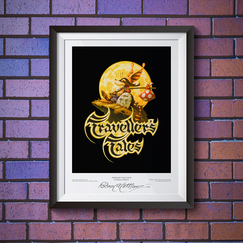Traveller's Tales logo print by Rodney Matthews