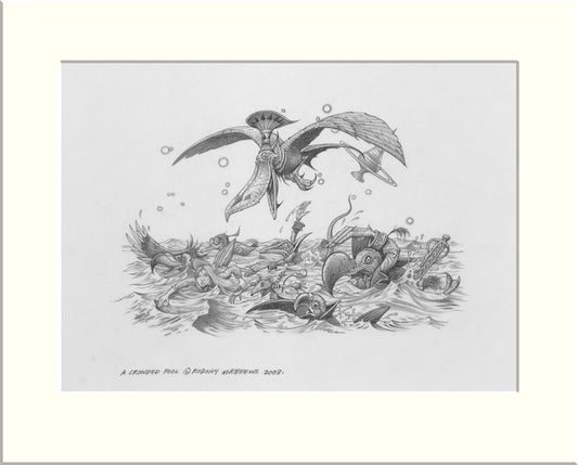 A Crowded Pool (Alice in Wonderland) original pencil drawing by Rodney Matthews