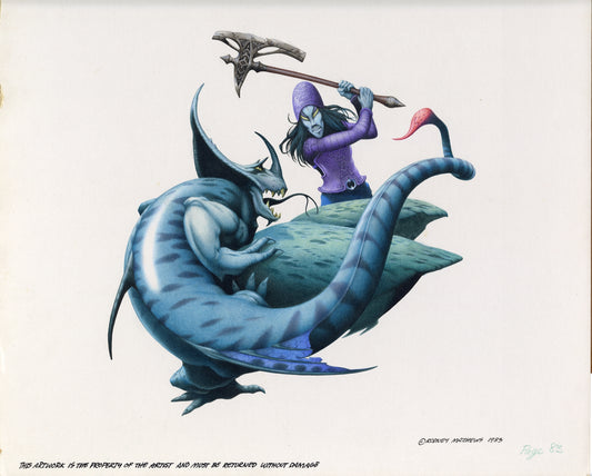 TSR Hobbies: Axe Man and Dragon original painting by Rodney Matthews