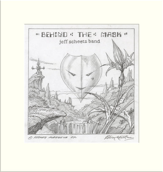 Behind the Mask (Jeff Scheetz Band) original pencil sketch by Rodney Matthews