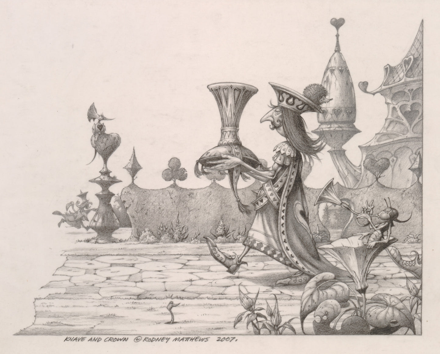 Knave and Crown (Alice in Wonderland) original pencil sketch by Rodney Matthews