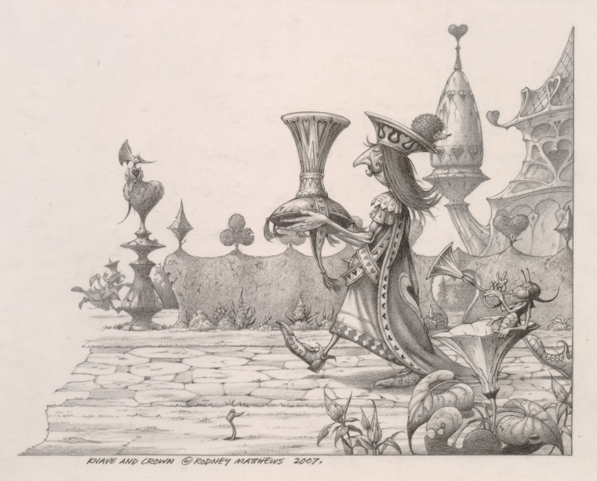 Knave and Crown (Alice in Wonderland) original pencil sketch by Rodney Matthews