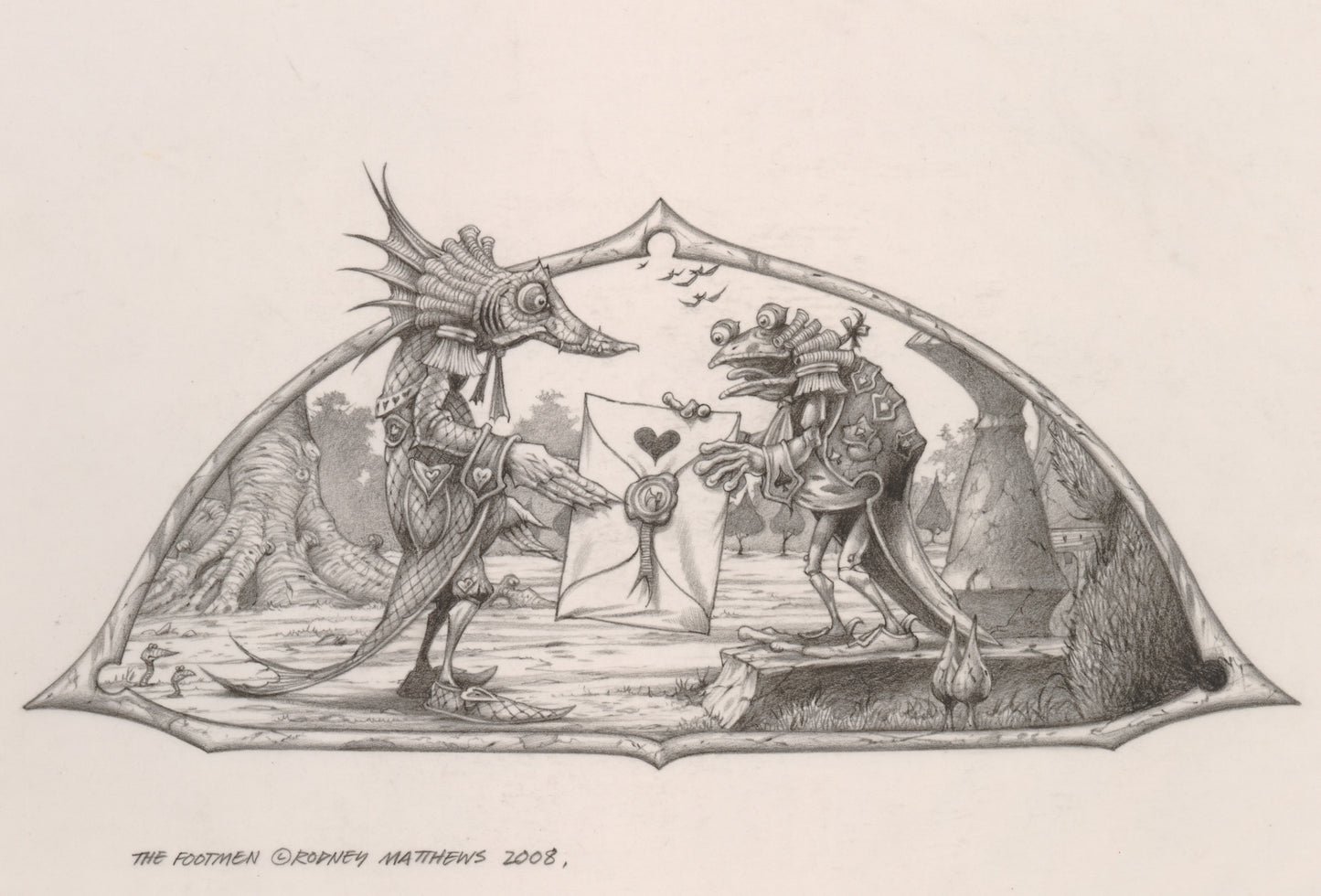 The Footmen (Alice in Wonderland) original pencil sketch by Rodney Matthews