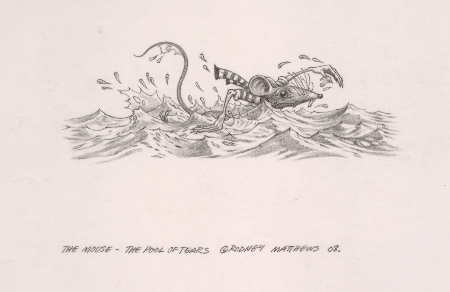 The Mouse - The Pool of Tears (Alice in Wonderland) original pencil sketch by Rodney Matthews