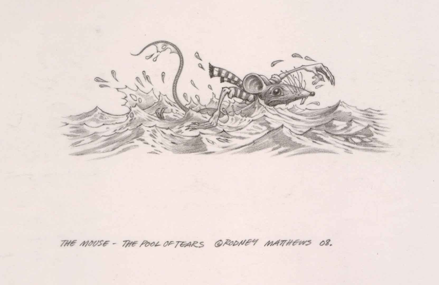 The Mouse - The Pool of Tears (Alice in Wonderland) original pencil sketch by Rodney Matthews