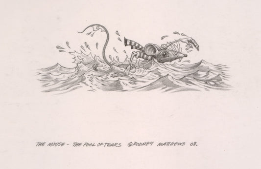 The Mouse - The Pool of Tears (Alice in Wonderland) original pencil sketch by Rodney Matthews