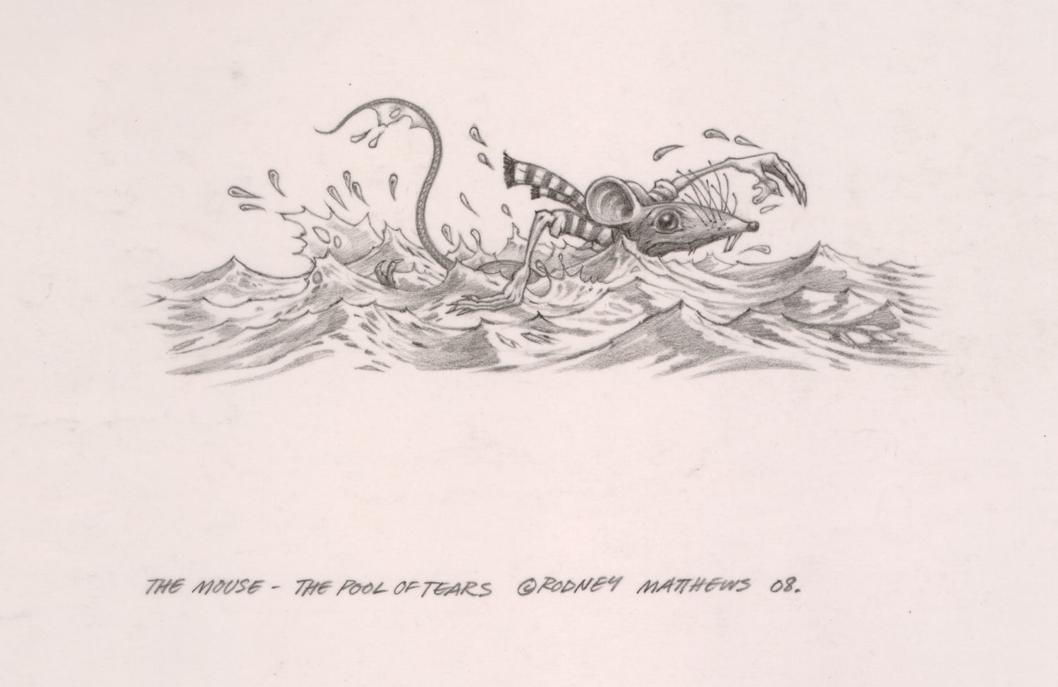 The Mouse - The Pool of Tears (Alice in Wonderland) original pencil sketch by Rodney Matthews