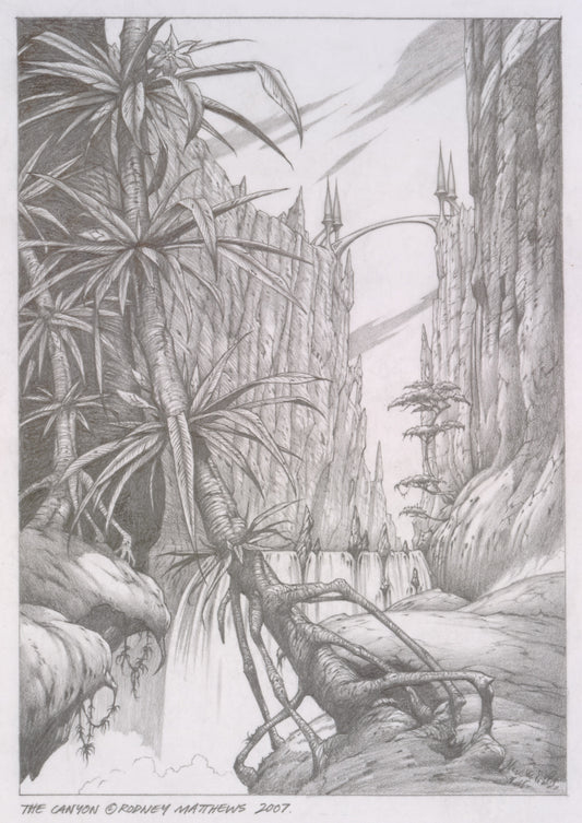 The Canyon (World of Illusions) original pencil sketch by Rodney Matthews
