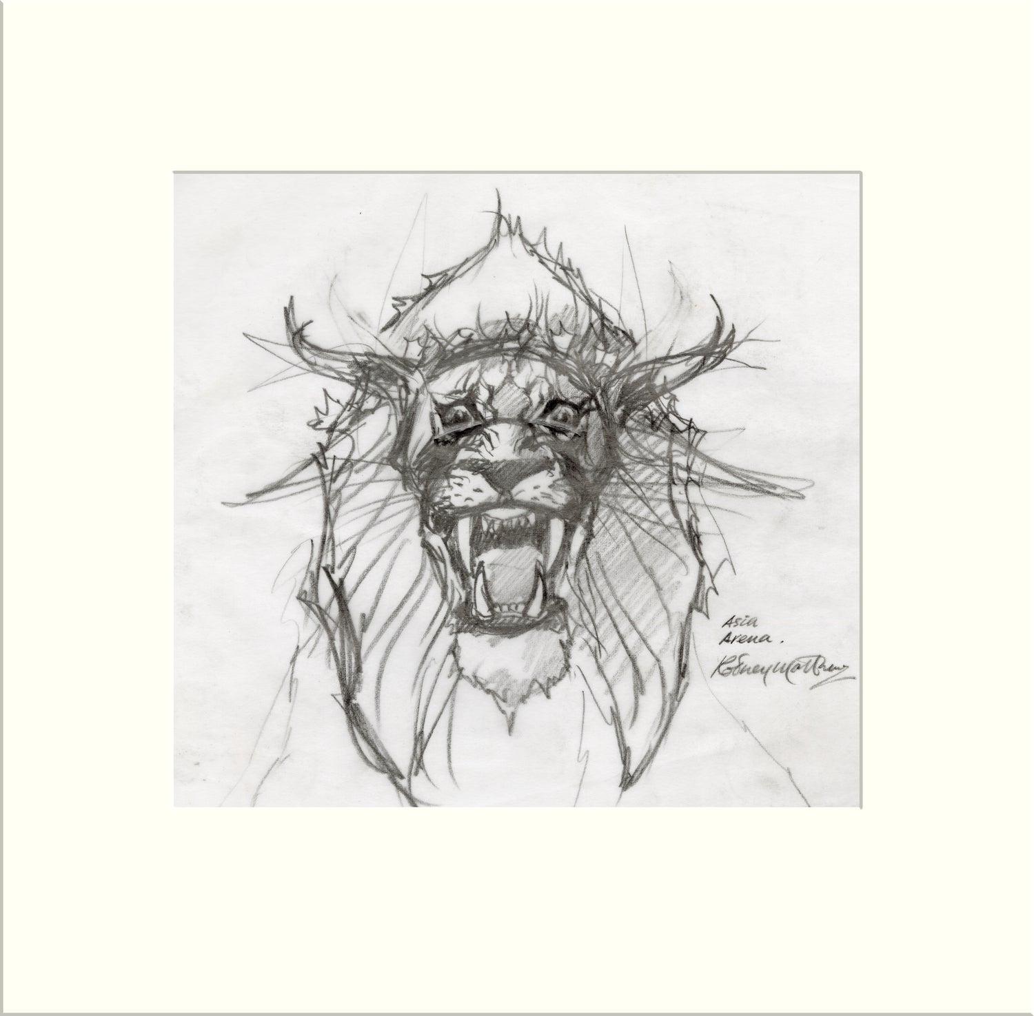 Detail from Arena (Alternative): Lion (Asia) preliminary sketch by Rodney Matthews