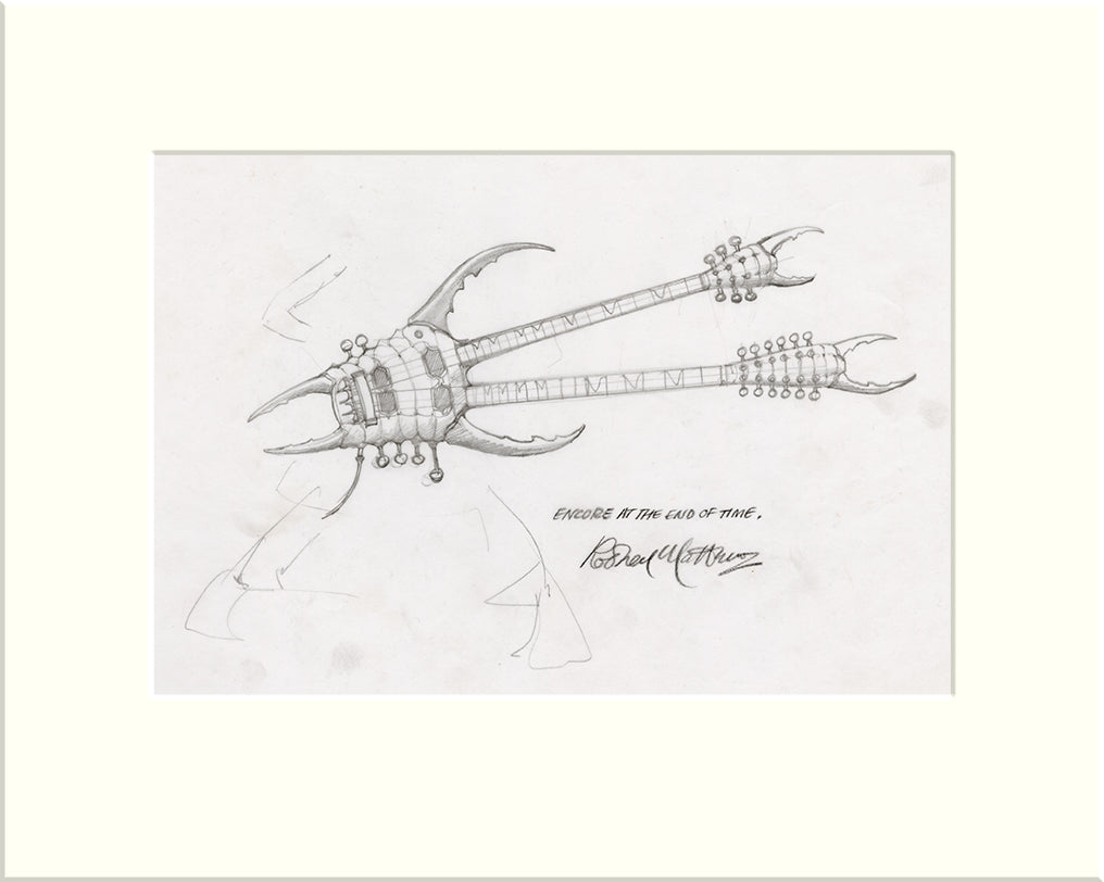 Detail from Encore at the End of Time: Guitar (Hawkwind) original pencil sketch by Rodney Matthews