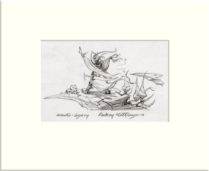 Detail from Legacy: Wizard (Praying Mantis) original pencil sketch by Rodney Matthews