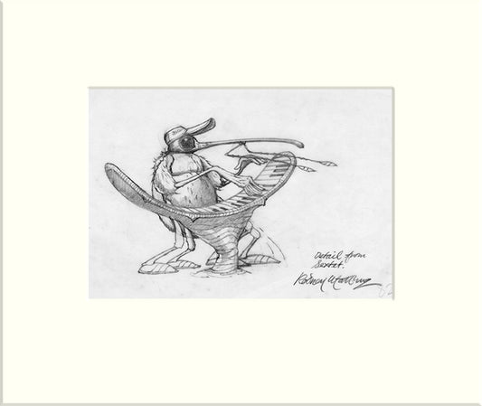 Detail from Sextet: Weevil on Keys (Tiger Moth) original preliminary sketch by Rodney Matthews