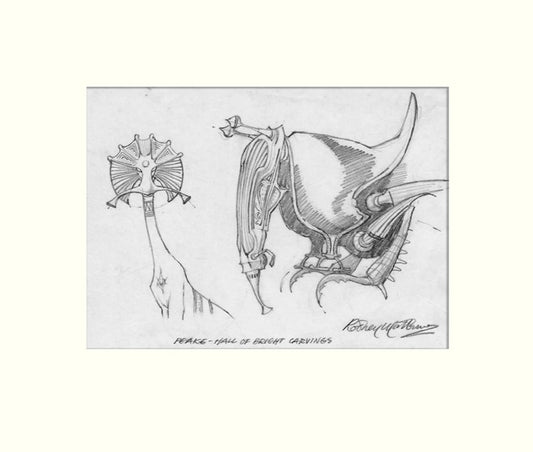 Titus Groan: The Hall of Bright Carvings (Detail from) original pencil drawing
