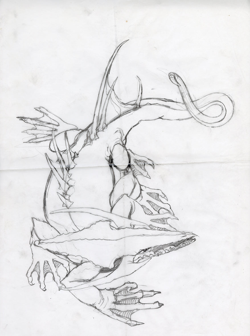 Detail from The Chequered Floor - Lizard original pencil drawing by Rodney Matthews