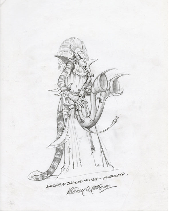 Detail from Encore at the End of Time - Sax Player original pencil drawing by Rodney Matthews