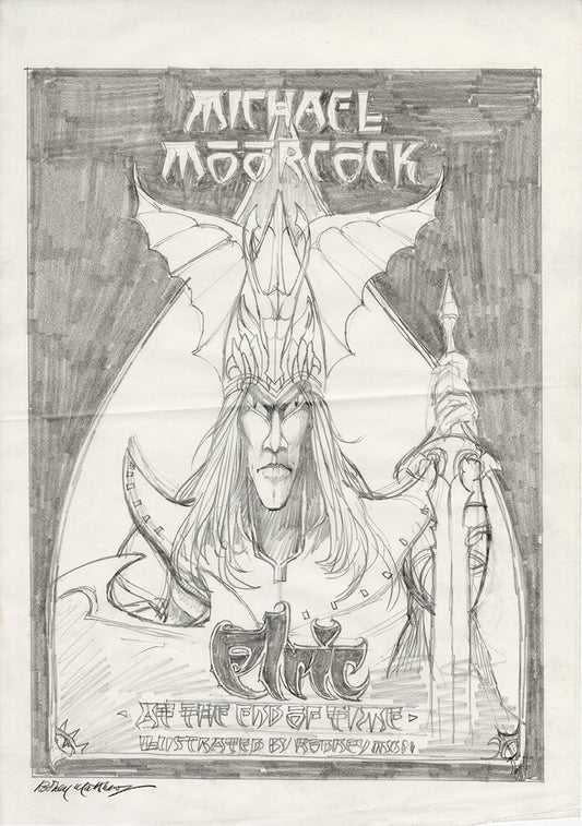 Elric at the End of Time Front Cover Preliminary original pencil drawing by Rodney Matthews