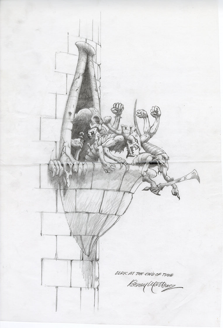 Goblins on the Balcony original pencil drawing by Rodney Matthews