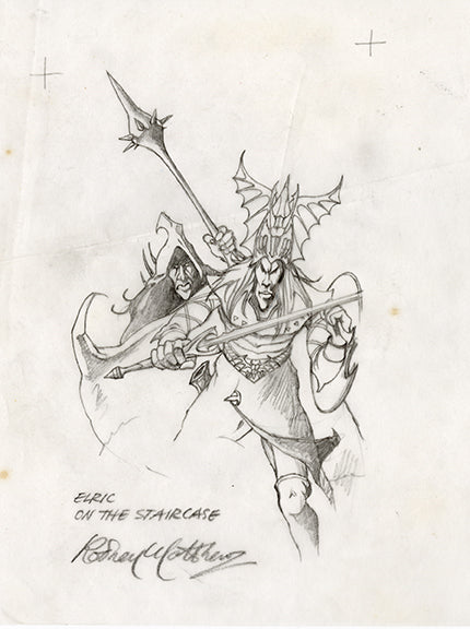 Detail from On the Staircase - Elric original pencil drawing by Rodney Matthews