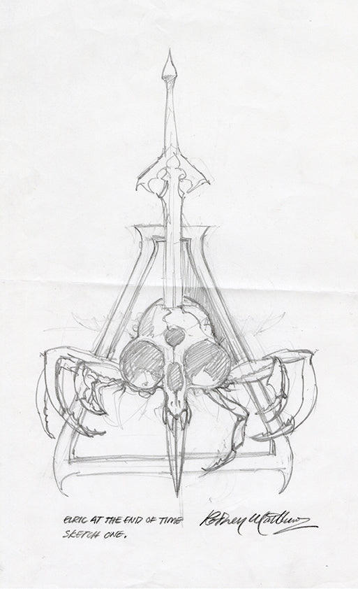 The Sword and Skull Logo - Preliminary original pencil drawing by Rodney Matthews