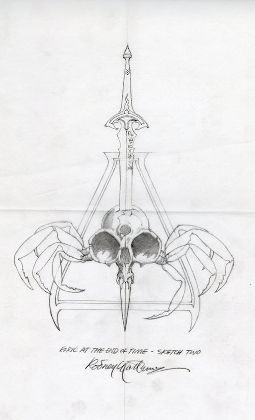 Sword and Skull Logo original pencil drawing by Rodney Matthews