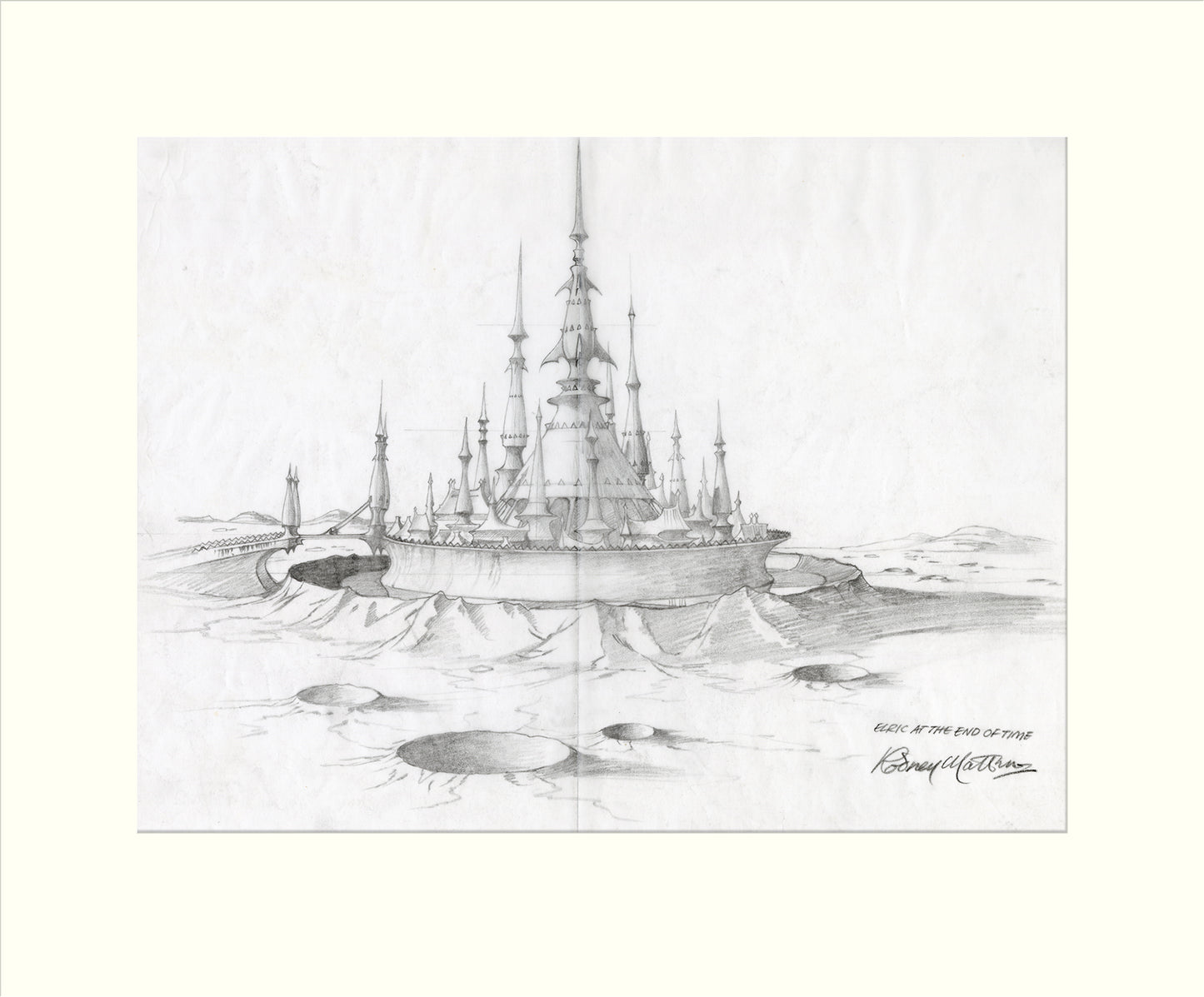 The White Palace on the Moon Preliminary original pencil drawing by Rodney Matthews