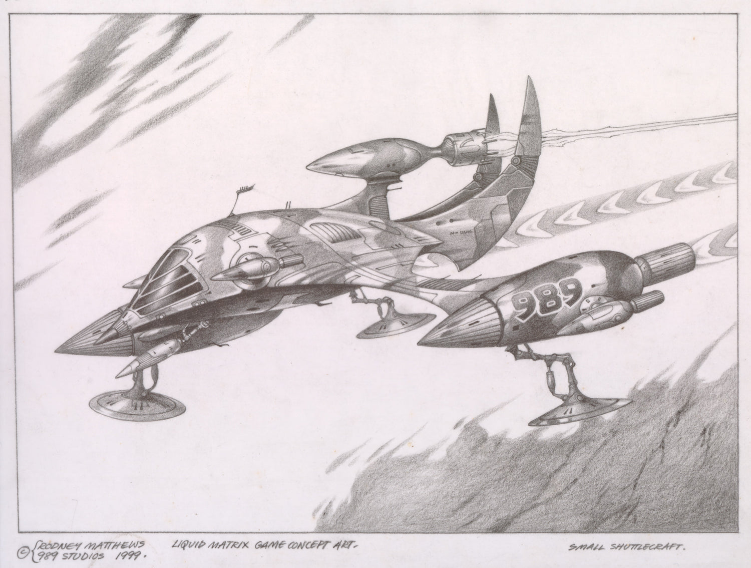 Small Shuttlecraft (Sony 989 Studios) original pencil sketch by Rodney Matthews