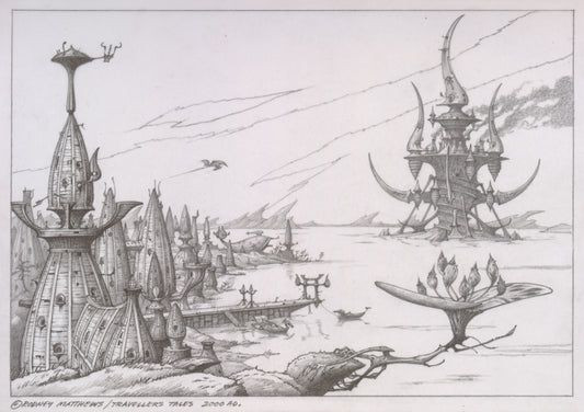 Dark Castle (Haven - The Call of the King) original pencil sketch by Rodney Matthews