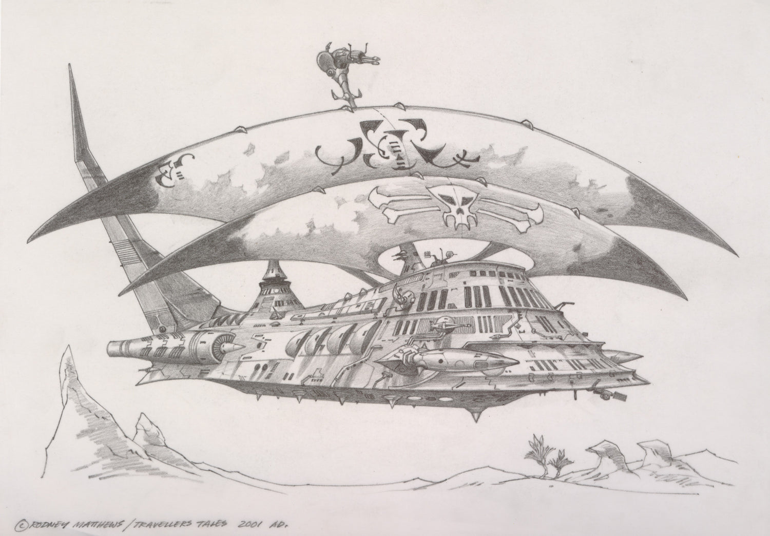 Pirate Ship (Haven - The Call of the King) original pencil sketch by Rodney Matthews
