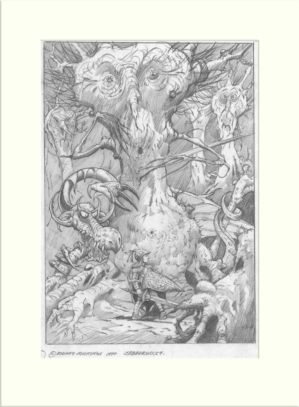 Jabberwocky (Through the Looking Glass/Oliver Wakeman and Clive Nolan) original pencil drawing by Rodney Matthews