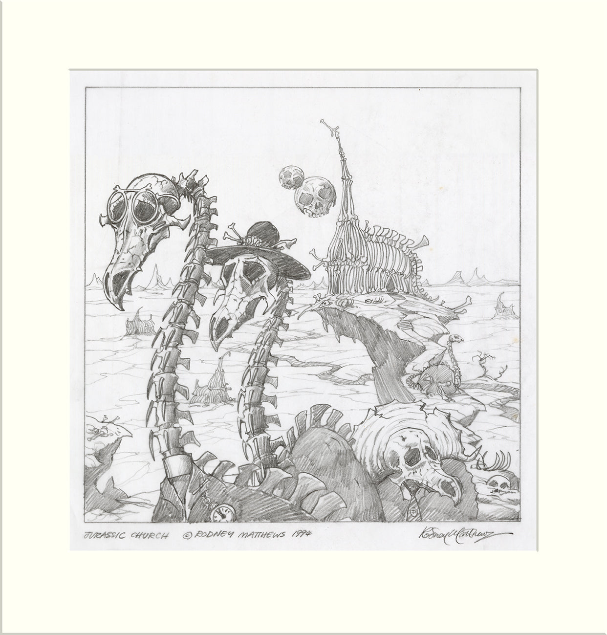Jurassic Church (Alternative) (Rodd Christensen and Marco Palmer) original pencil drawing by Rodney Matthews