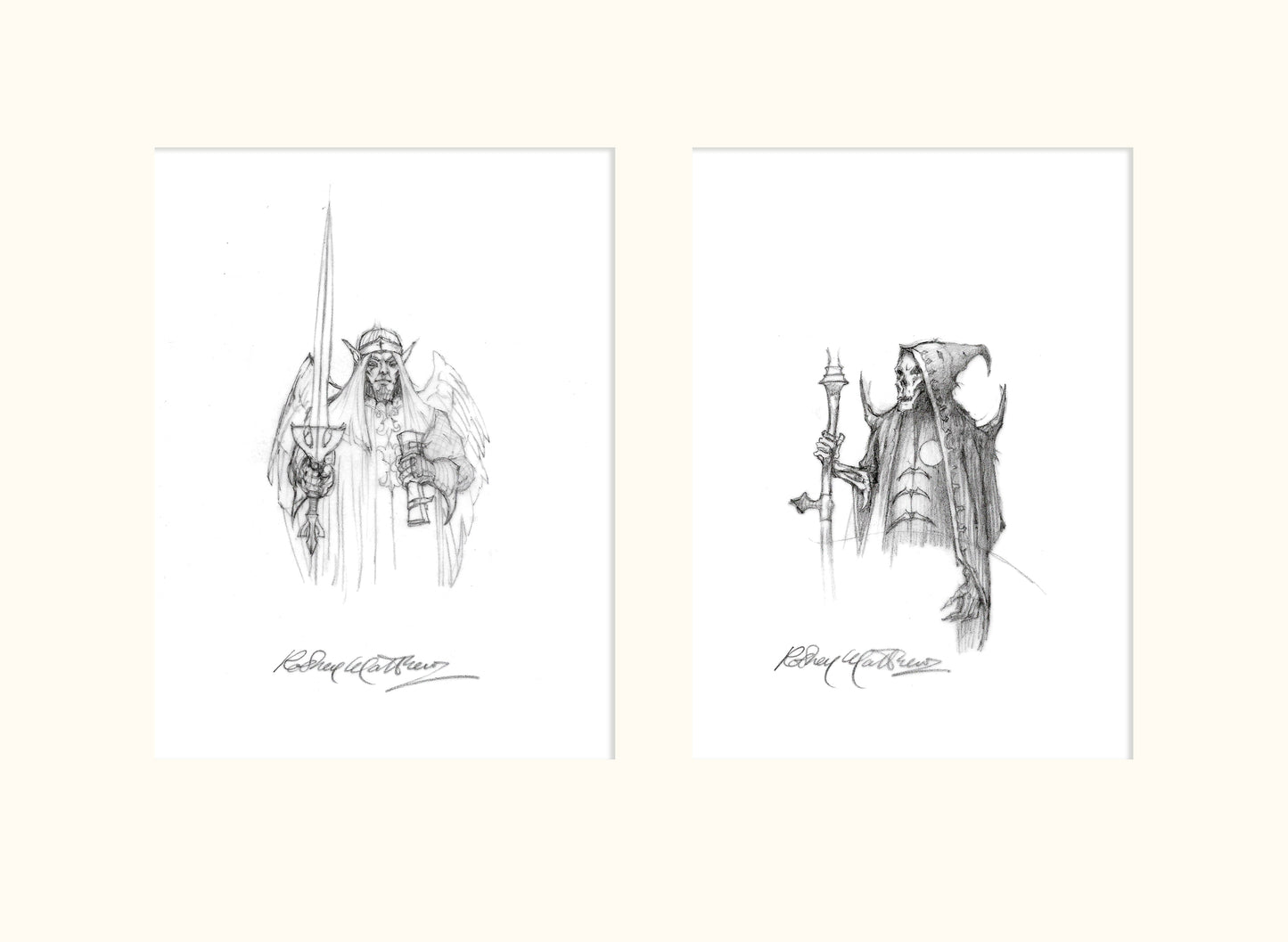 Angel and Grim Reaper (Magnum) original pencil sketch by Rodney Matthews
